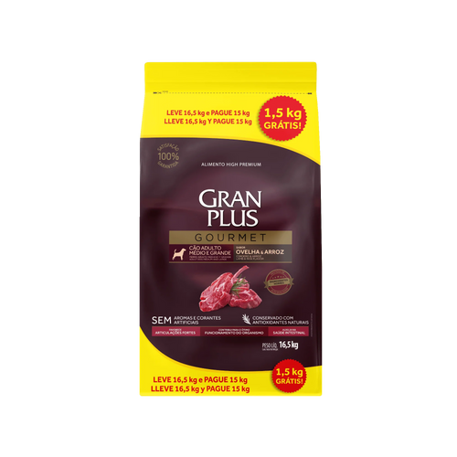 Gran Plus Gourmet High Premium Adulto Mediano Cordero 30+3Kg