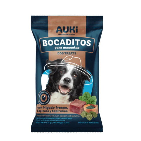 Snacks Saludables Auki 100g Higado Fresco, espinaca y espirulina