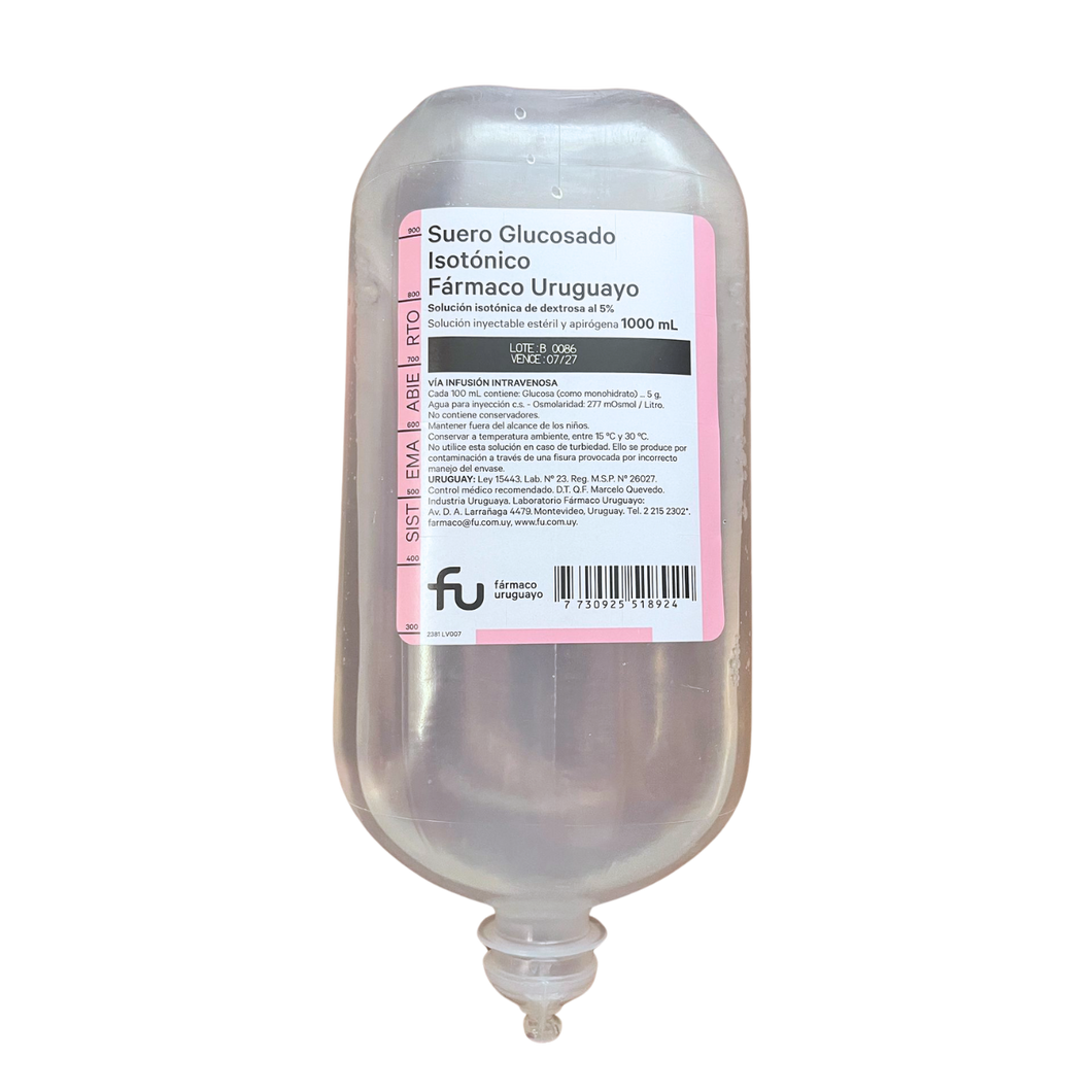 Suero Glucosado Isotonico 5% x 1000ml Farmaco Uruguayo