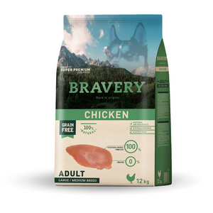 Bravery Grain Free Adulto Mediano y Grande Pollo 12+4kg Gratis + LickiMat de Regalo