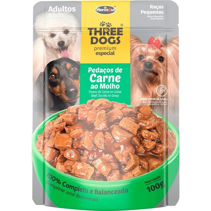 Pouch Perro Three Dogs Adulto Rza Pequeña 100grs (caja X12)