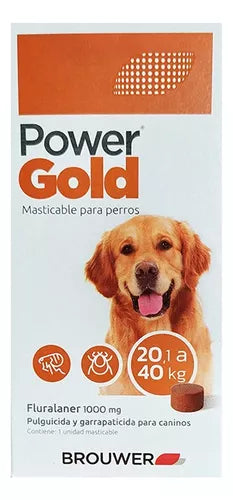 Pastilla Antipulgas Power Gold Brouwer Perros 20.1 a 40Kg (3 meses)