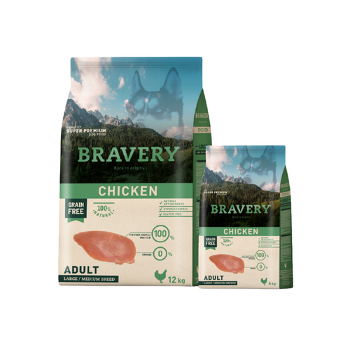 Bravery Grain Free Adulto Mediano y Grande Pollo 12+4kg de Regalo