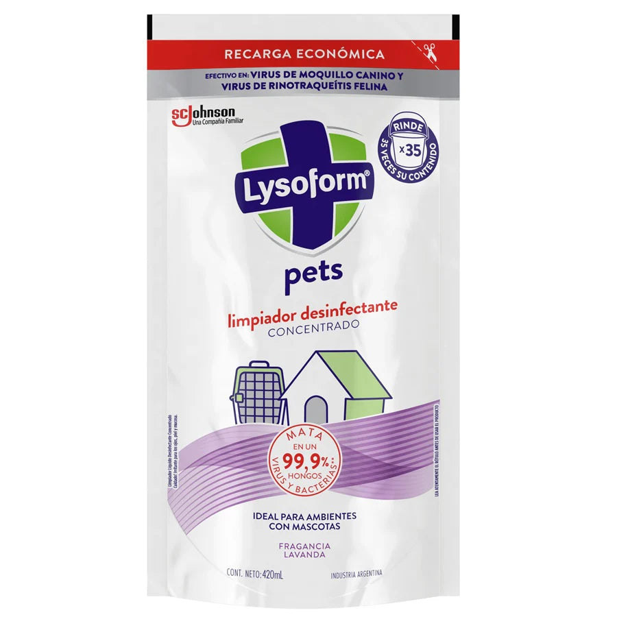 Recarga Limpiador Desinfectante Concentrado Lysoform Pets 420ml