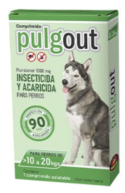 Pastilla Pulgout Perro 10 a 20kg pulgas y garrapatas 3 meses