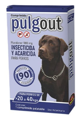 Pastilla Pulgout Perro 20a 40kg pulgas y garrapatas 3 meses