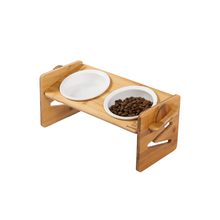 Cargar imagen en el visor de la galería, Comedero Ajustable Doble Bambú y Cerámica 35*16*16CM