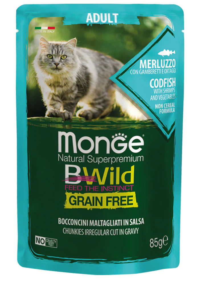 Salsa Gato Monge BWild Grain Free Merluza con Gambas 85g