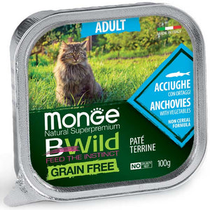 Pate Gato Adulto Monge BWild Grain Free Anchoas con Verdura 100g