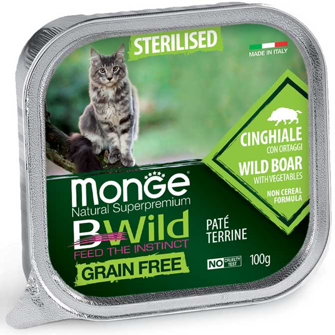 Pate Gato Castrado Monge BWild Grain Free Jabali con Verdura 100g