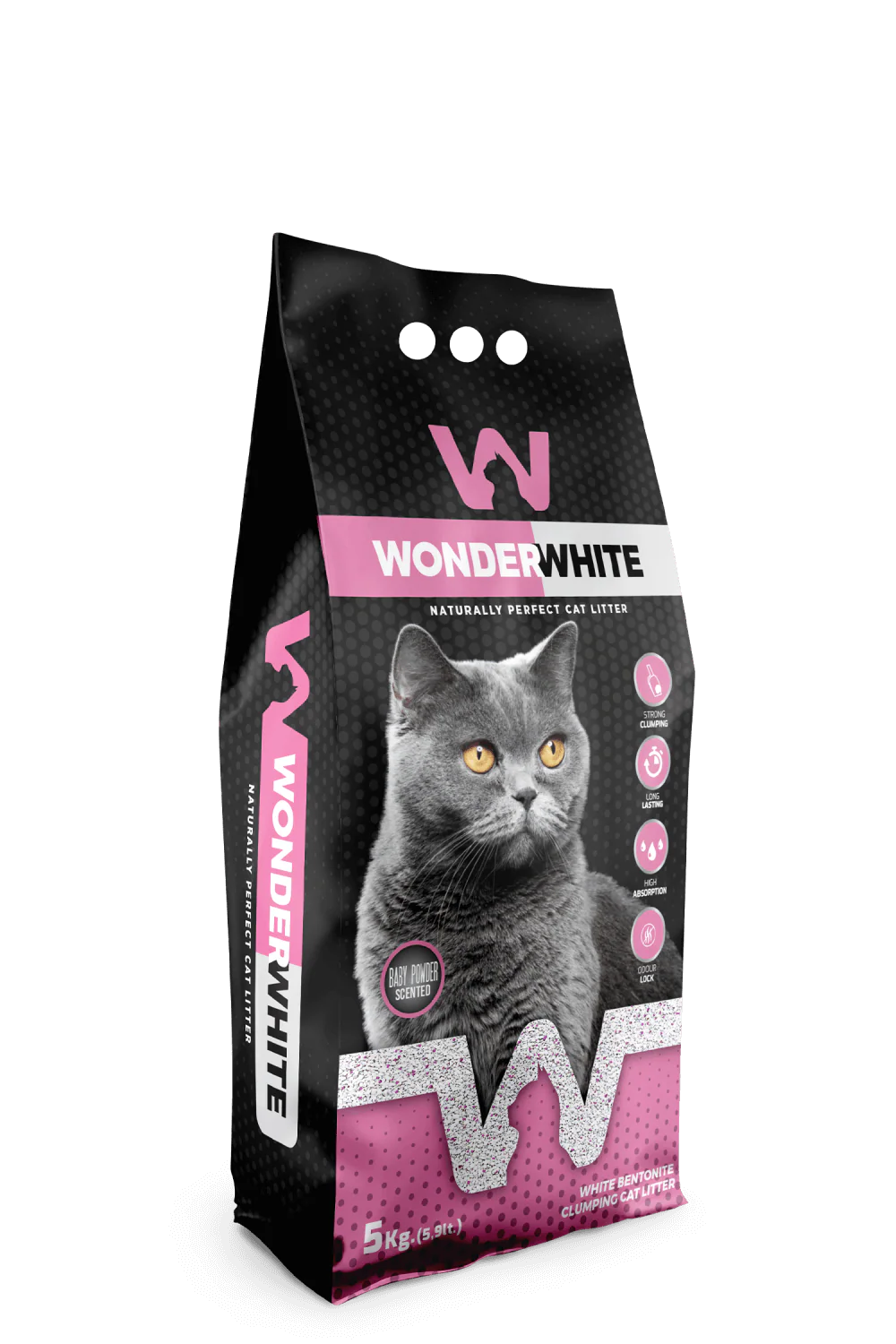 Arena Aglomerante Gato Wonder White 5kg Talco Bebe