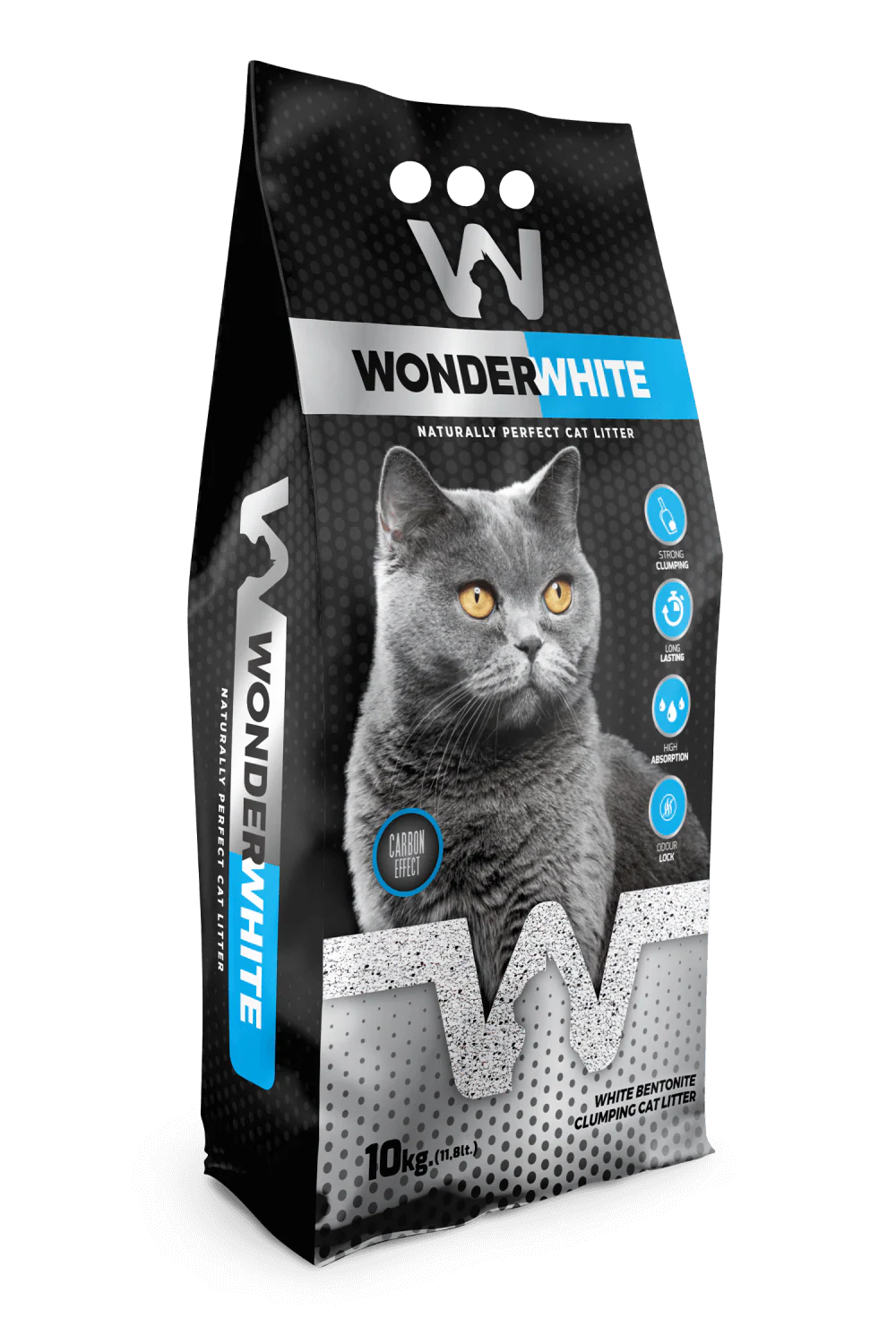 Arena Aglomerante Gato Wonder White 15kg Carbon Effect