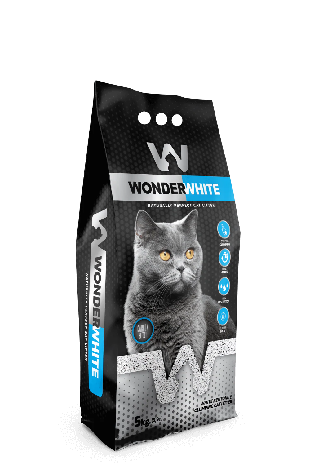 Arena Aglomerante Gato Wonder White 5kg Carbon Effect