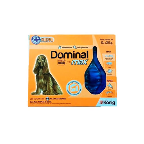 Pipeta Anti Pulgas y Garrapatas Dominal Max 10 A 25kg