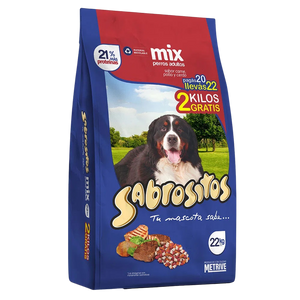 Sabrositos Perro Adulto Mix Carne, Pollo y Cerdo 30kg (22+8Kg) con Regalo
