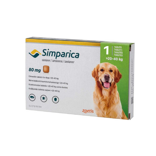 Tableta Antipulgas Garrapatas Simparica 20 A 40kg X 1 comprimido
