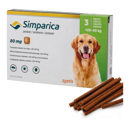 Tableta Antipulgas Garrapatas Simparica  20 A 40kg  4 Meses 3 comprimidos