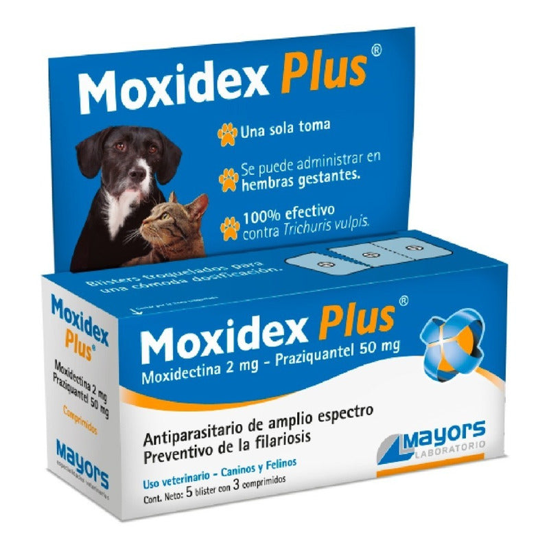 Moxidex Plus Antiparasitario Interno Perro y Gato x 15 Comp