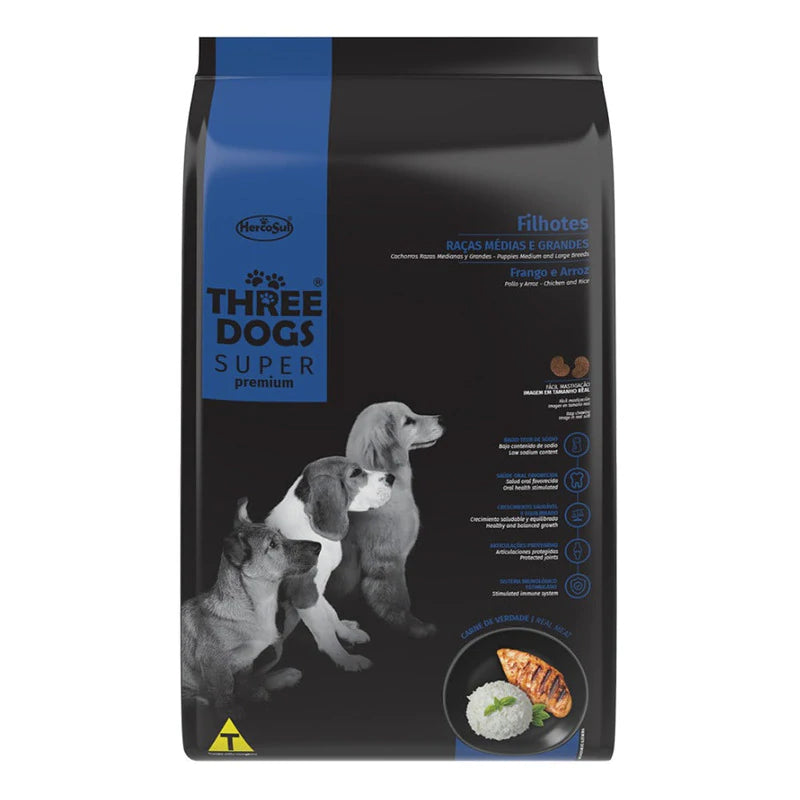 Three Dogs Super Premium Cachorro Raza Media y Grande 15+2kg + Regalo