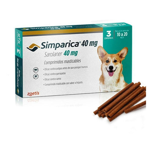 Tableta Antipulgas/ Garrapatas Simparica /10 A 20kg/ 4 Meses  3 comprimidos