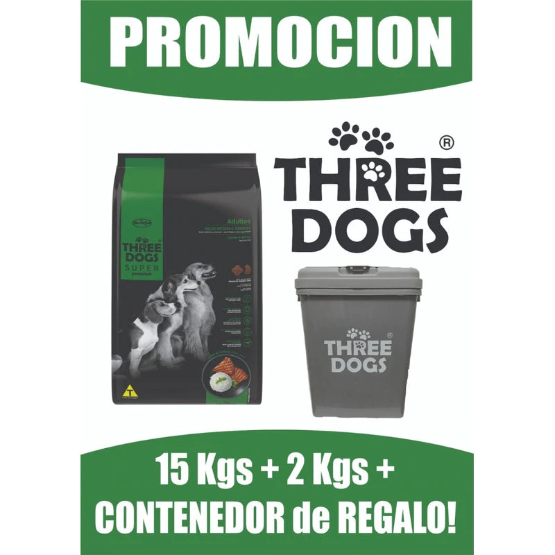 Three Dogs Super Premium Adulto 15+2kg con Contenedor