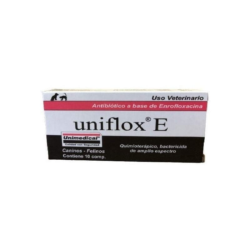 Uniflox E  Antibiótico Enrofloxacina Unimedical X 10 Comp
