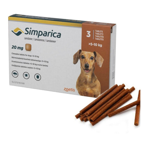 Tableta Antipulgas/ Garrapatas Simparica /5 A 10kg/ 4 Meses  3 comprimidos