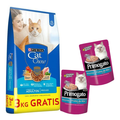 Cat Chow Gato Adulto Sabor Pescado 15+3Kg   con 4 paté