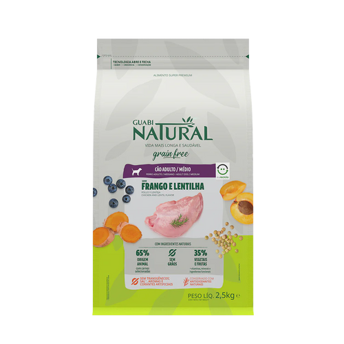 Guabi Natural Grain Free Perro Adulto Raza Mediana Pollo y Lenteja 12Kg con Regalo
