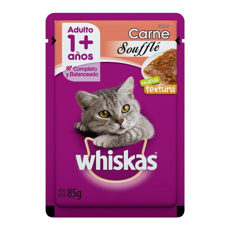 Pouch Gato Whiskas Adulto Carne Souffle 85 Grs (caja X12)