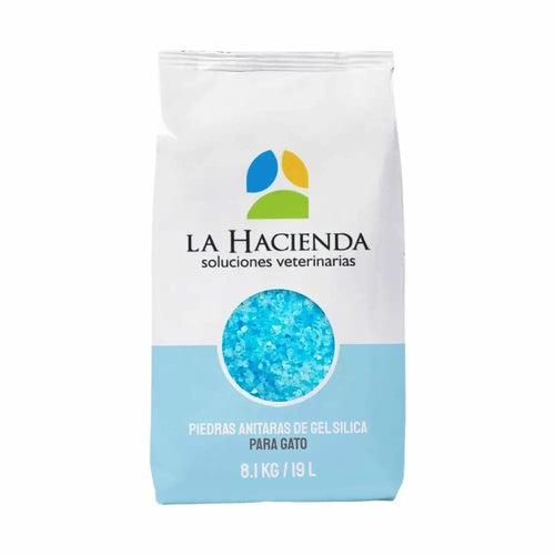 Sanitario Para Gatos Silica Gel La Hacienda 8.1Kg (19 Litros*) y Pouch