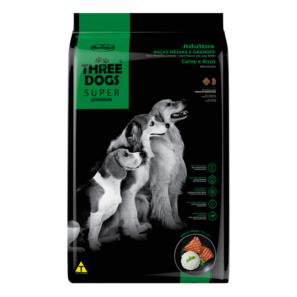 Three Dogs Super Premium Adulto Carne y Arroz 15+2kg con Regalo