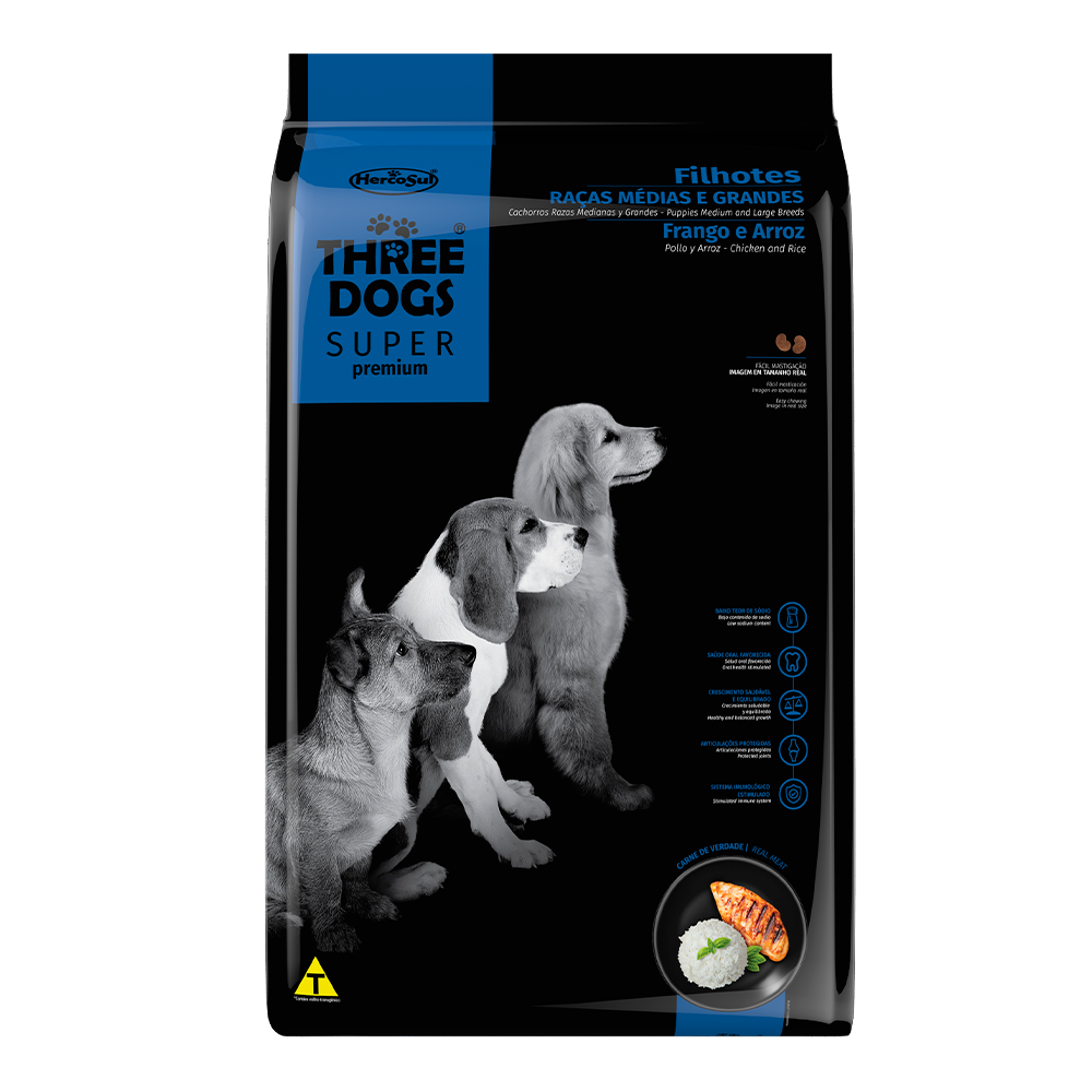 Three Dogs Super Premium Cachorro Raza Media y Grande 3Kg con Regalo