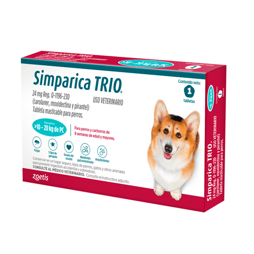 Simparica Trio 10 A 20 kg X 3 comprimidos Parásitos Interno Y Externo