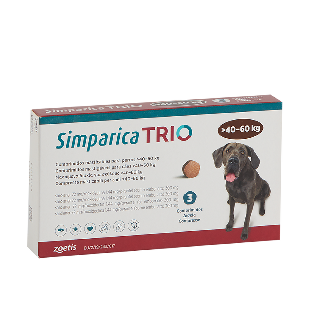 Simparica Trio 40 A 60 Kg X 3 comprimidos Parásitos Interno Y Externo