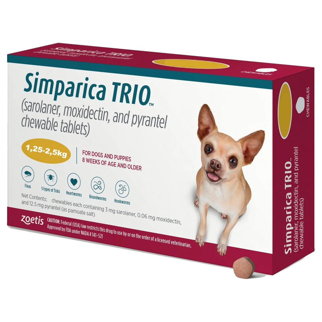 Simparica Trio 1.25 A 2.5 Kg X 3 comprimidos Parásitos Interno Y Externo