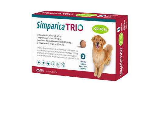 Simparica Trio 20 A 40 Kg X 3 comprimidos Parásitos Interno Y Externo