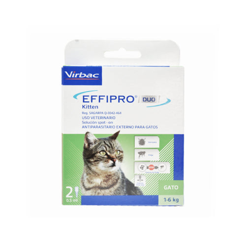 Pipeta Antipulgas Gato Effipro Duo Virbac 1 a 6kg x 2uds