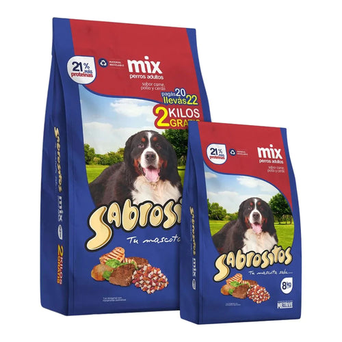 Sabrositos Perro Adulto Mix Carne, Pollo y Cerdo 30kg (22+8Kg) con Regalo
