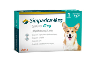Tableta Antipulgas Garrapatas Simparica 10 A 20kg  1 comprimido