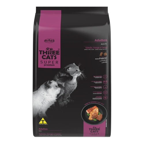 Three Cats Super Premium Adulto Salmón, Pollo y Carne 3Kg con Regalo