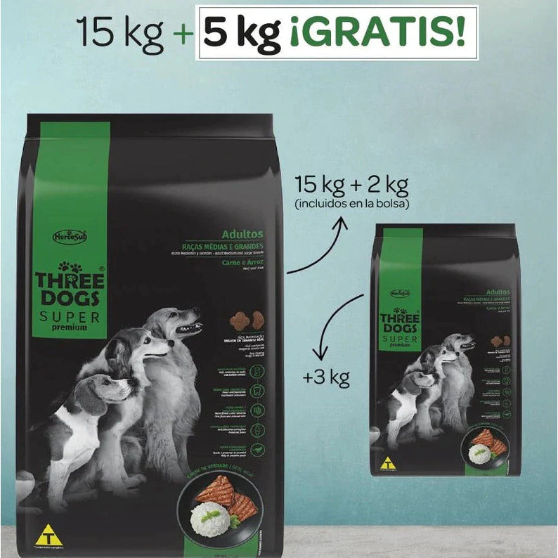 Super Pack Three Dogs Super Premium Adulto Medium 15+5Kg